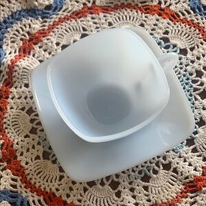 Vintage fire king Delphine Blue Azurite Charm square cup and saucer